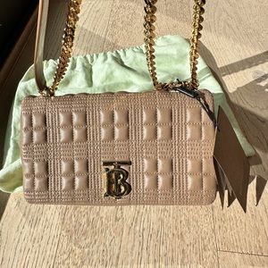 Burberry Quilted Lola Shoulder Bag Camel